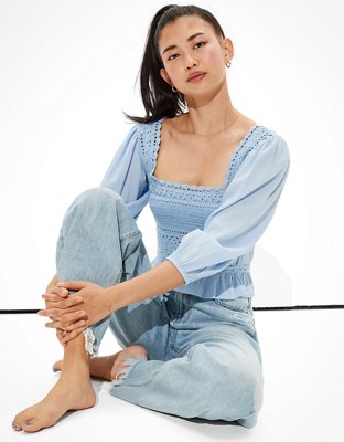 Женские блузки American Eagle AE Crochet Smocked Blouse — фото 4