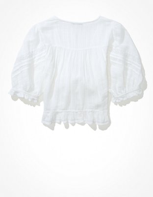 AE Puff-Sleeve Tie-Front Blouse