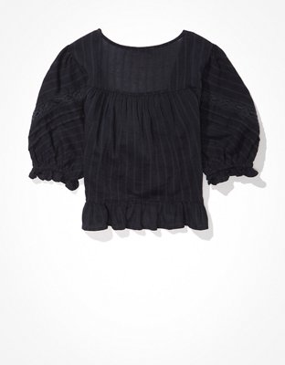 AE Puff-Sleeve Tie-Front Blouse