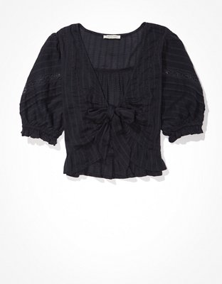 AE Puff-Sleeve Tie-Front Blouse