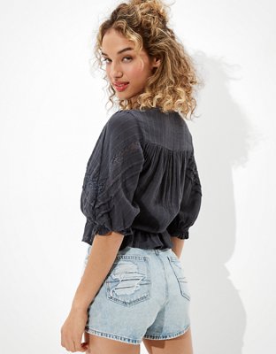 AE Blusa con lazo en el frente y mangas abombadas
