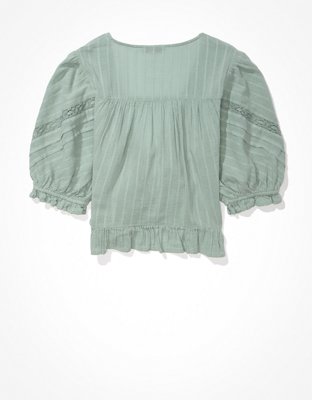 AE Puff-Sleeve Tie-Front Blouse