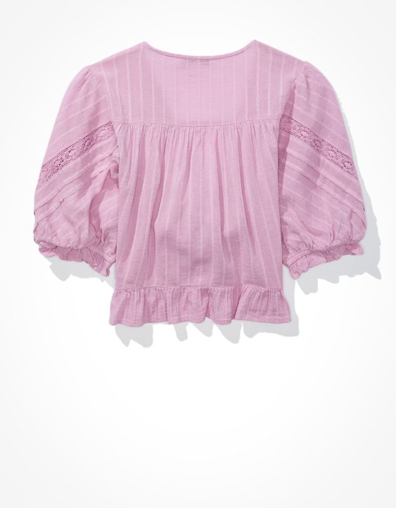 AE Puff-Sleeve Tie-Front Blouse