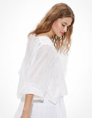 AE Solid Embroidered Blouse