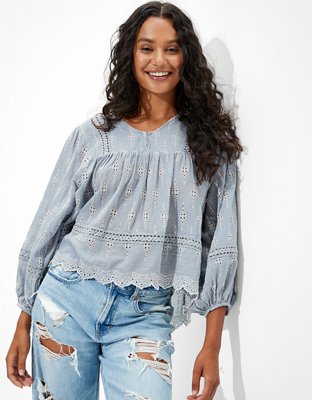 Женские блузки American Eagle AE Solid Embroidered Blouse — фото 4