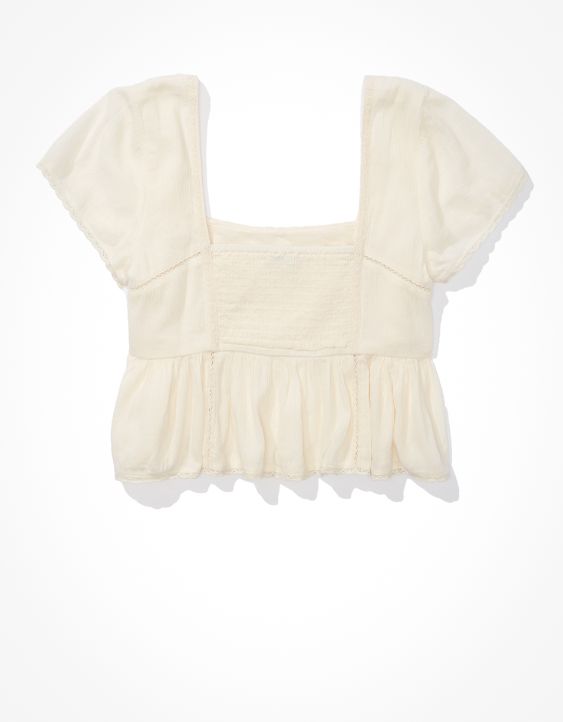 AE Cropped Embroidered Babydoll Top