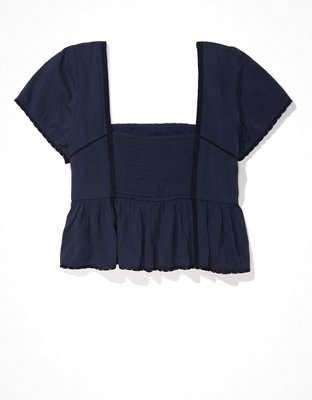 AE Cropped Embroidered Babydoll Top