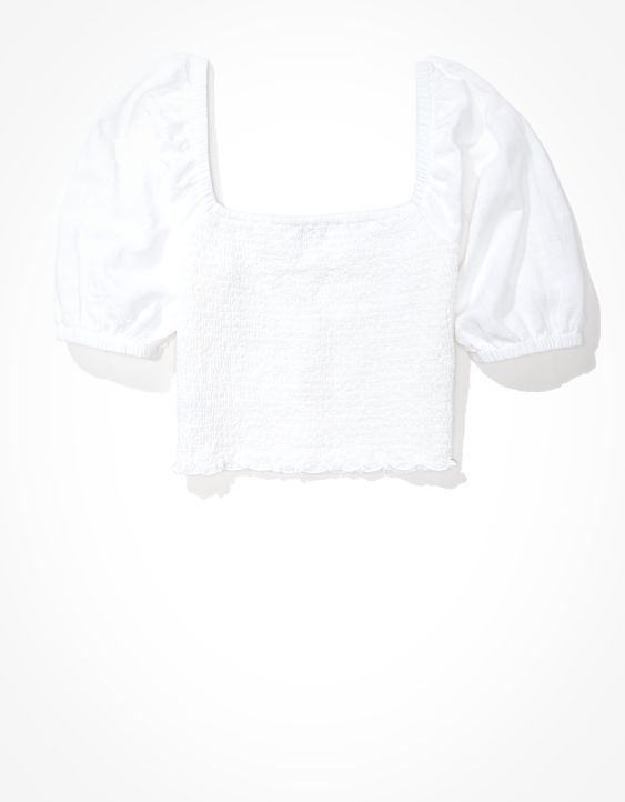 AE Solid Smocked Sweetheart Neck Top