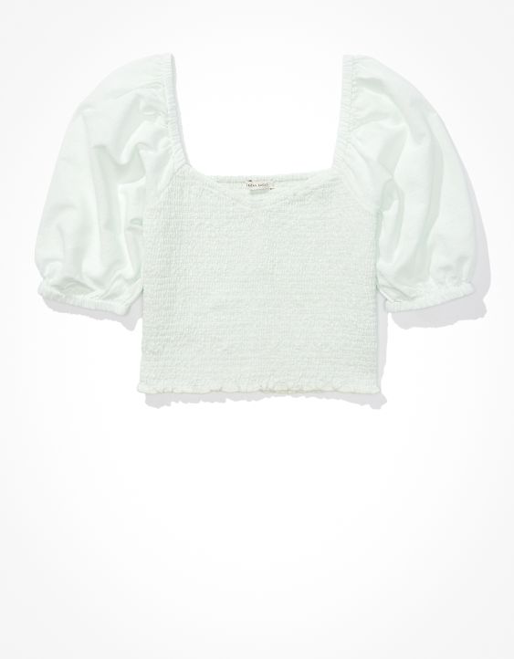 AE Solid Smocked Sweetheart Neck Top
