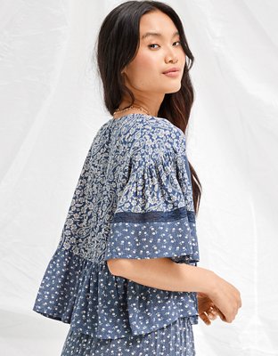 Женские блузки American Eagle AE Floral Lace-Up Flutter-Sleeve Blouse — фото 2