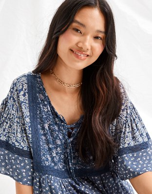Женские блузки American Eagle AE Floral Lace-Up Flutter-Sleeve Blouse — фото 5
