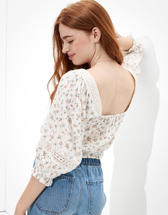 AE Lace Puff-Sleeve Blouse