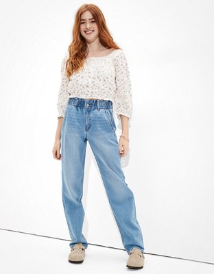 AE Blusa con encaje y mangas abombadas