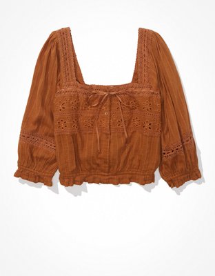 Женские блузки American Eagle AE Lace Puff-Sleeve Blouse — фото 3