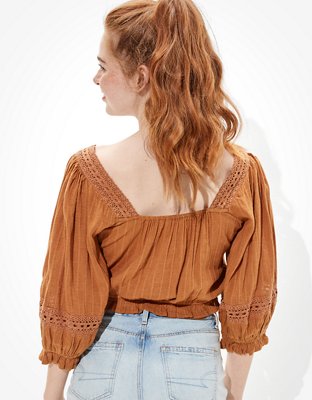 Женские блузки American Eagle AE Lace Puff-Sleeve Blouse — фото 2