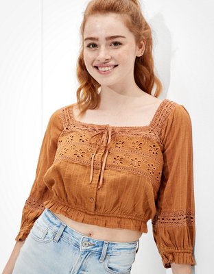 Женские блузки American Eagle AE Lace Puff-Sleeve Blouse — фото 4