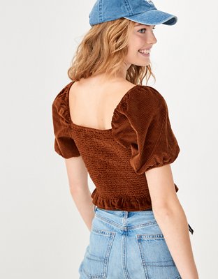 AE Smocked Puff-Sleeve Blouse