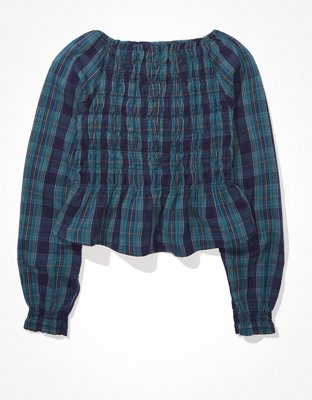 AE Smocked Long-Sleeve Blouse