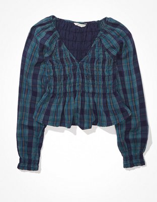 AE Smocked Long-Sleeve Blouse