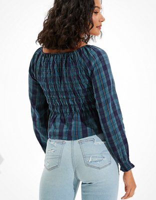 AE Smocked Long-Sleeve Blouse