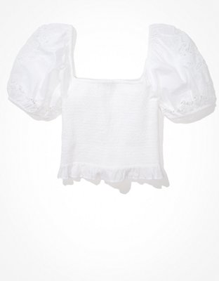 AE Smocked Puff-Sleeve Blouse