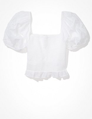 AE Smocked Puff-Sleeve Blouse