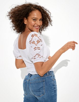 AE Smocked Puff-Sleeve Blouse