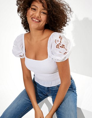 AE Smocked Puff-Sleeve Blouse