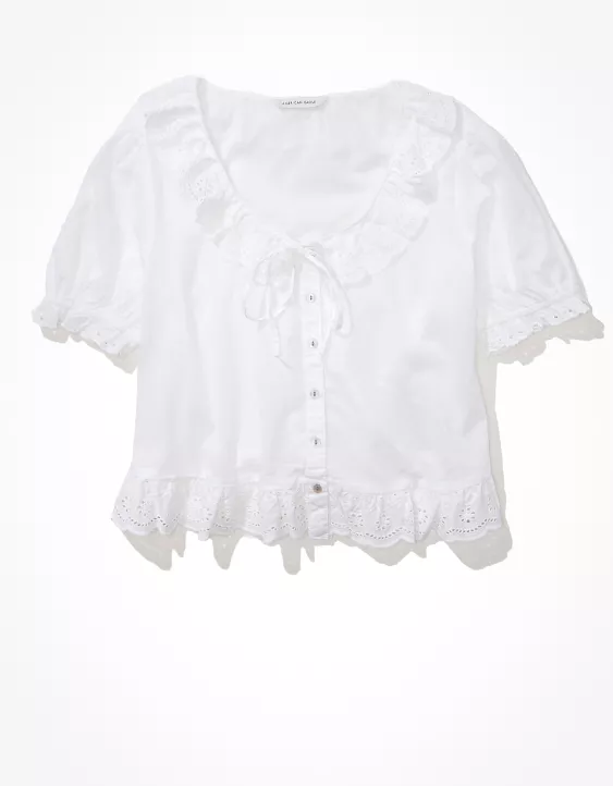 AE Scoop Neck Lace Button-Up Blouse