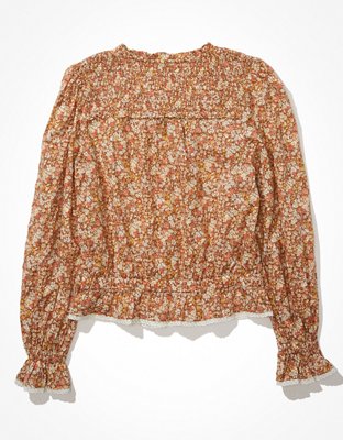 AE Long-Sleeve Smocked Blouse