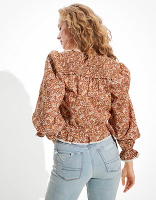 AE Long-Sleeve Smocked Blouse