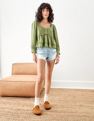 AE Long-Sleeve Babydoll Blouse