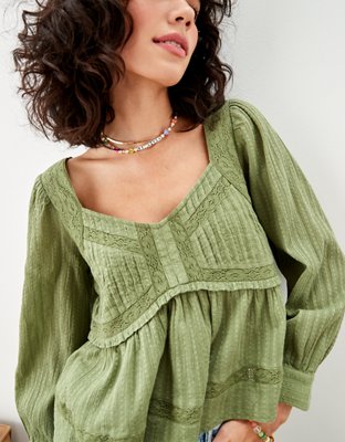 AE Long-Sleeve Babydoll Blouse
