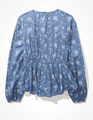 Женские топы American Eagle AE Long-Sleeve Tie-Front Tunic — фото 4