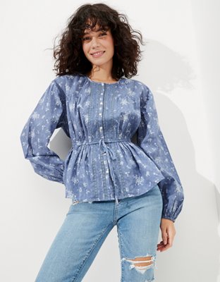 Женские топы American Eagle AE Long-Sleeve Tie-Front Tunic — фото 5