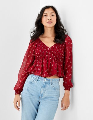 網上選購American Eagle Long-Sleeves Smocked Blouse 2024 系列