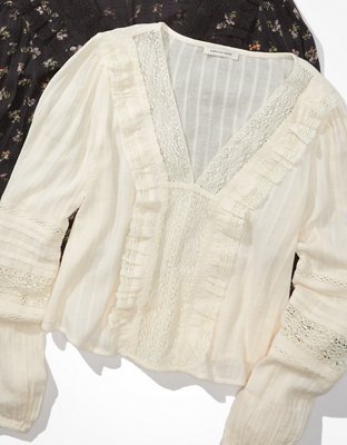 AE V-Neck Ruffle Lace Blouse
