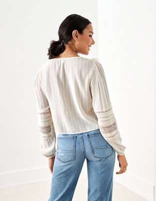 AE V-Neck Ruffle Lace Blouse
