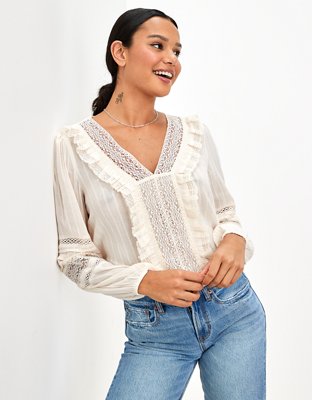 AE V-Neck Ruffle Lace Blouse