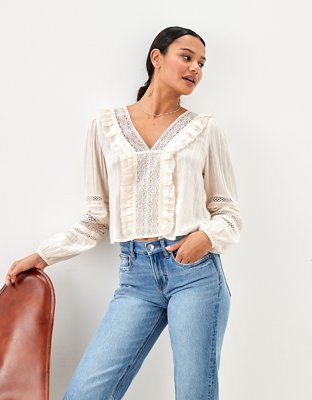 AE V-Neck Ruffle Lace Blouse