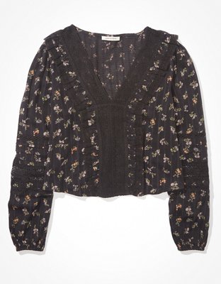 AE V-Neck Ruffle Lace Blouse