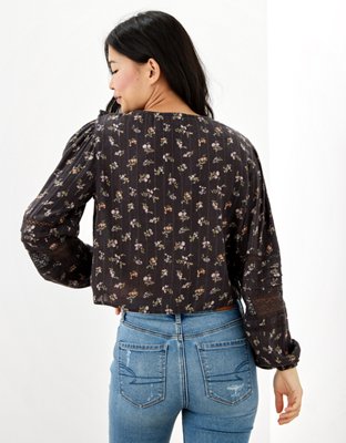 AE V-Neck Ruffle Lace Blouse