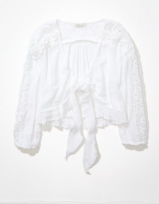 AE V-Neck Lace Tie-Front Blouse
