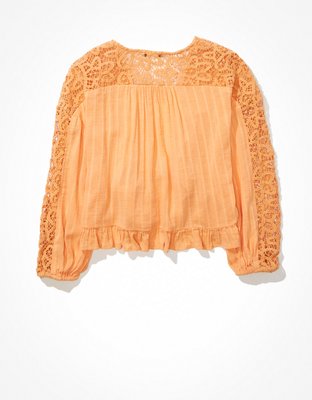 AE V-Neck Lace Tie-Front Blouse