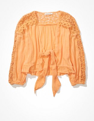 Женские блузки American Eagle AE V-Neck Lace Tie-Front Blouse — фото 3