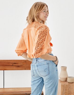 Женские блузки American Eagle AE V-Neck Lace Tie-Front Blouse — фото 2