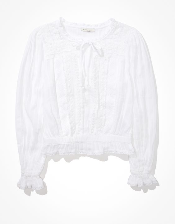 AE Long-Sleeve Lace Blouse