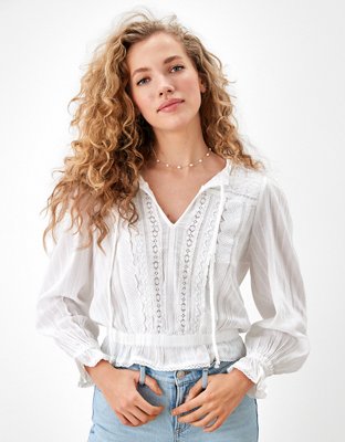 AE Long-Sleeve Lace Blouse