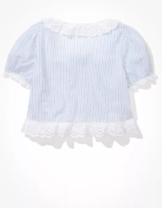 AE Scoop Neck Lace Button-Up Blouse