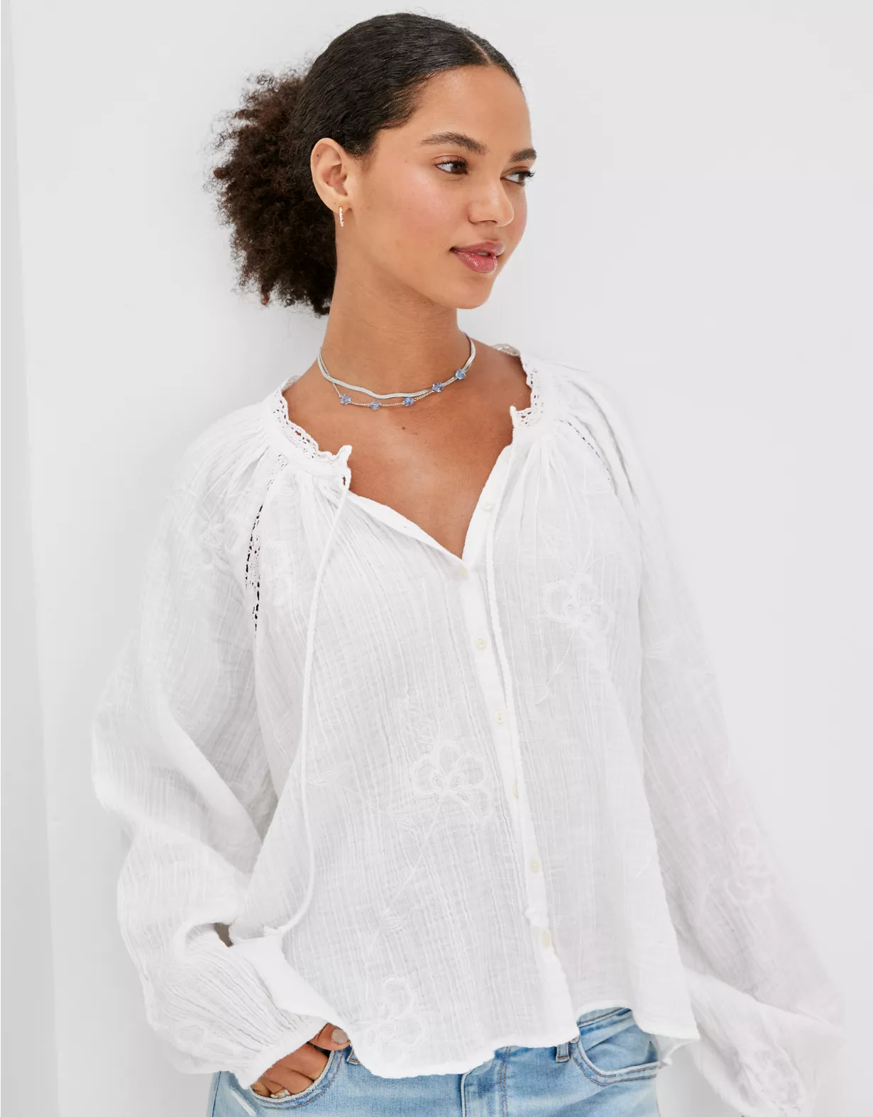 AE Long-Sleeve Button-Up Tunic